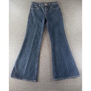 Express 70s Flare Mid Rise Jeans Women's Size 2 Short Dark Wash Wide Leg